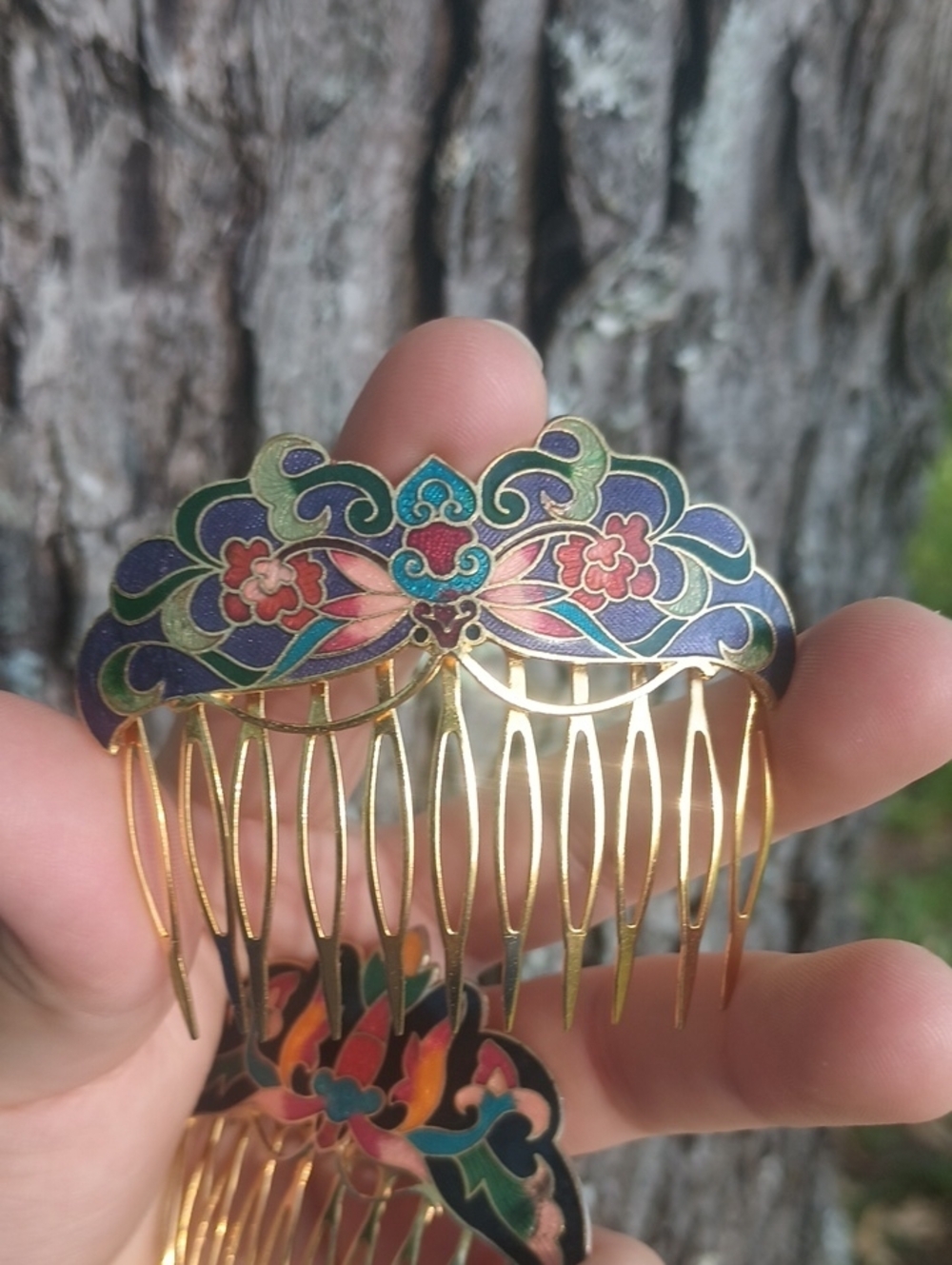 (2) Vintage Cloisonné Butterfly Hair Combs - Picture 5 of 5